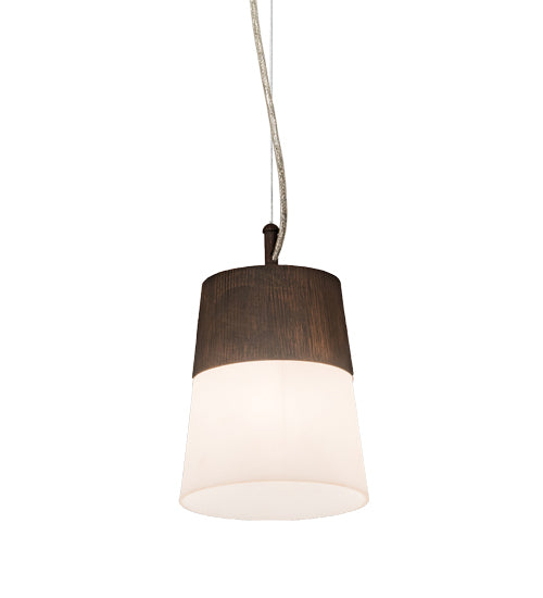 Meyda Lighting Cilindro 7" Walnut Wood Grain Ibrido Mini Pendant Light With White Statuario Idalight Shade Glass