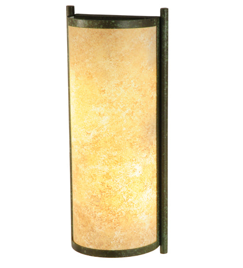 Meyda Lighting Cilindro 7" Weathered Brass Palomino Wall Sconce With Beige Handpainted Textrene Shade