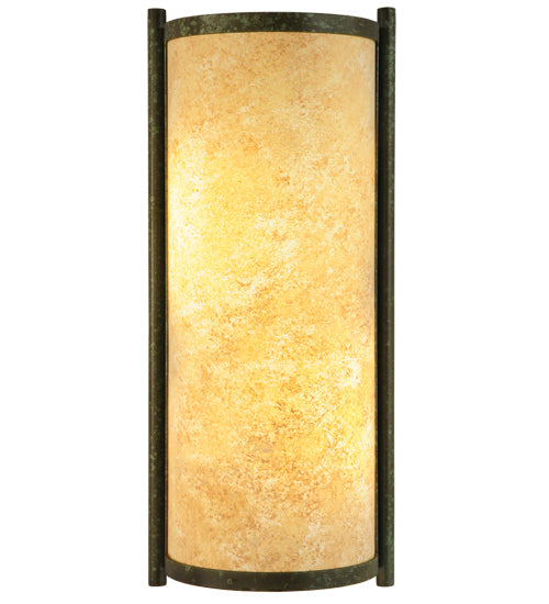 Meyda Lighting Cilindro 7" Weathered Brass Palomino Wall Sconce With Beige Handpainted Textrene Shade