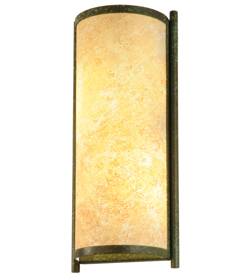 Meyda Lighting Cilindro 7" Weathered Brass Palomino Wall Sconce With Beige Handpainted Textrene Shade