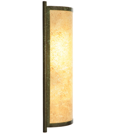 Meyda Lighting Cilindro 7" Weathered Brass Palomino Wall Sconce With Beige Handpainted Textrene Shade