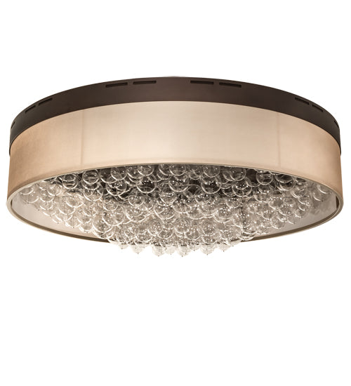 Meyda Lighting Cilindro 70" LED Mahogany Bronze Bulle Flush Mount Light With Dark Gold Organza Textrene & Clear Shade Glass