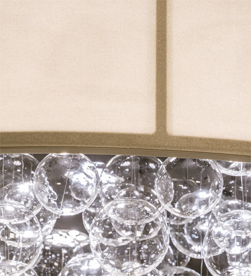 Meyda Lighting Cilindro 70" LED Mahogany Bronze Bulle Flush Mount Light With Dark Gold Organza Textrene & Clear Shade Glass