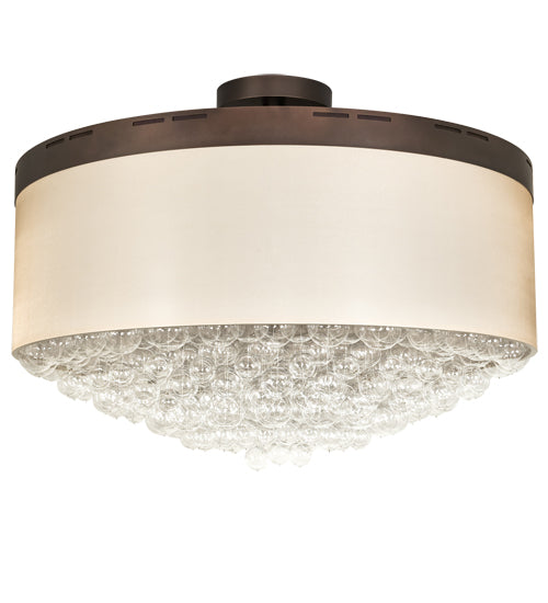 Meyda Lighting Cilindro 70" LED Mahogany Bronze Bulle Semi-flush Light With Gold Organza & Clear Shade Glass