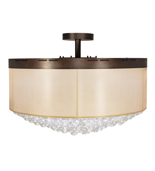 Meyda Lighting Cilindro 70" LED Mahogany Bronze Bulle Semi-flush Light With Gold Organza & Clear Shade Glass