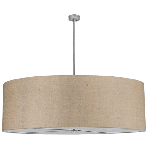 Meyda Lighting Cilindro 72" 12-Light Nickel Pendant Light With Beige Burlap Textrene and Statuario Idalight Shade
