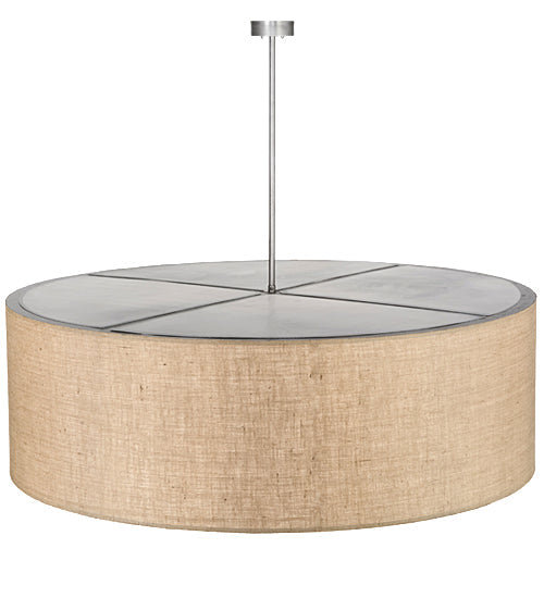 Meyda Lighting Cilindro 72" 12-Light Nickel Pendant Light With Beige Burlap Textrene and Statuario Idalight Shade