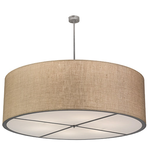 Meyda Lighting Cilindro 72" 12-Light Nickel Pendant Light With Beige Burlap Textrene and Statuario Idalight Shade