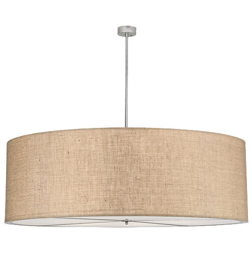 Meyda Lighting Cilindro 72" 12-Light Nickel Pendant Light With Beige Burlap Textrene and Statuario Idalight Shade