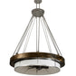 Meyda Lighting Cilindro 72" 16-Light Antique Copper & Extreme Chrome Ventura Chandelier With White Linen Textrene Shade and Fan