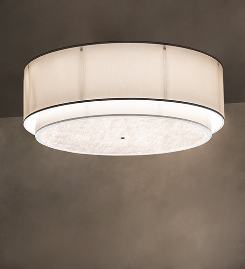 Meyda Lighting Cilindro 72" 2-Tier LED Gloss White & Matte Black Flush Mount Light With Eggshell Fabric & Angelwing Idalight Shade