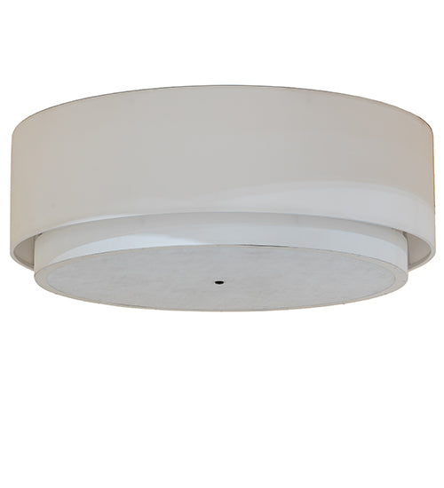 Meyda Lighting Cilindro 72" 2-Tier LED Gloss White & Matte Black Flush Mount Light With Eggshell Fabric & Angelwing Idalight Shade