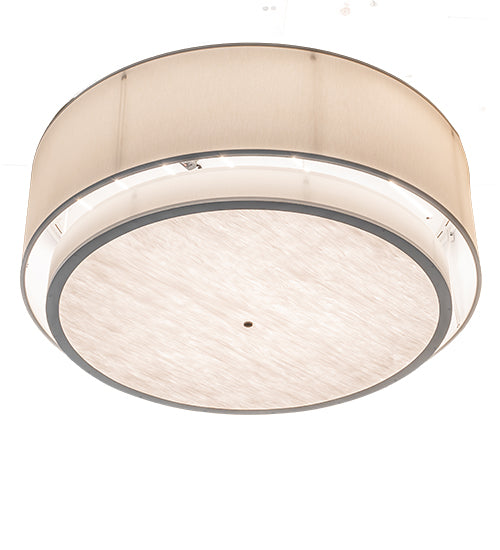 Meyda Lighting Cilindro 72" 2-Tier LED Gloss White & Matte Black Flush Mount Light With Eggshell Fabric & Angelwing Idalight Shade