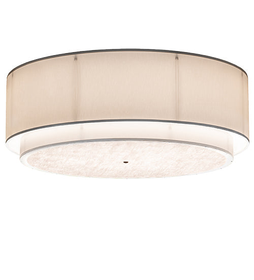 Meyda Lighting Cilindro 72" 2-Tier LED Gloss White & Matte Black Flush Mount Light With Eggshell Fabric & Angelwing Idalight Shade
