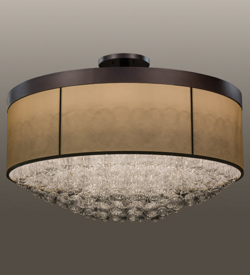 Meyda Lighting Cilindro 72" 22-Light Mahogany Bronze Bulle Semi-flush Mount Ceiling Light With Dark Gold Organza & Clear Glass Bubbles Shade