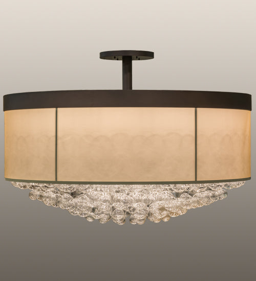 Meyda Lighting Cilindro 72" 22-Light Mahogany Bronze Bulle Semi-flush Mount Ceiling Light With Dark Gold Organza & Clear Glass Bubbles Shade