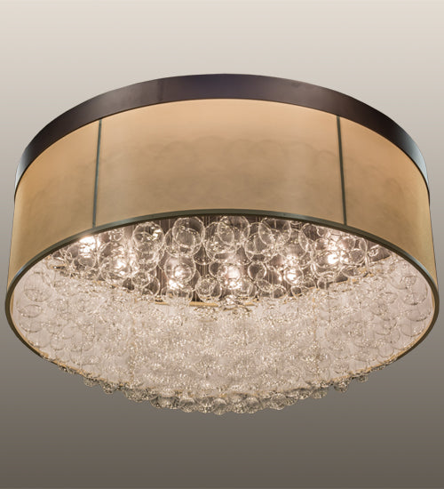 Meyda Lighting Cilindro 72" 22-Light Mahogany Bronze Bulle Semi-flush Mount Ceiling Light With Dark Gold Organza & Clear Glass Bubbles Shade