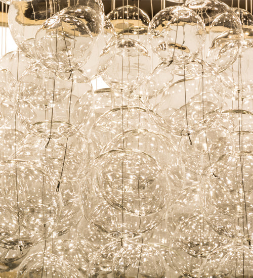 Meyda Lighting Cilindro 72" 22-Light Mahogany Bronze Bulle Semi-flush Mount Ceiling Light With Dark Gold Organza & Clear Glass Bubbles Shade