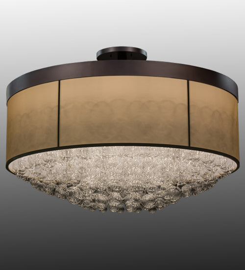 Meyda Lighting Cilindro 72" 22-Light Mahogany Bronze Bulle Semi-flush Mount Ceiling Light With Dark Gold Organza & Clear Glass Bubbles Shade