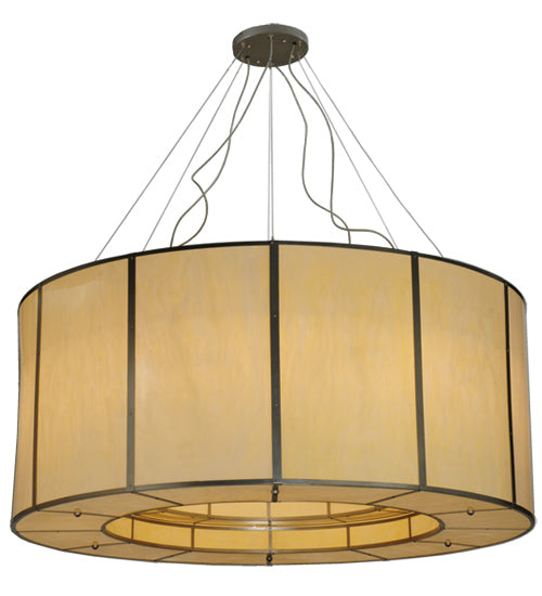 Meyda Lighting Cilindro 72" 24-Light Nickel Touro Pendant Light With Creme Carrare Idalight Shade Glass
