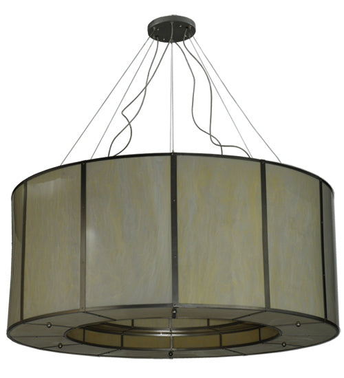 Meyda Lighting Cilindro 72" 24-Light Nickel Touro Pendant Light With Creme Carrare Idalight Shade Glass