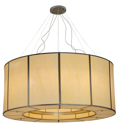 Meyda Lighting Cilindro 72" 24-Light Nickel Touro Pendant Light With Creme Carrare Idalight Shade Glass