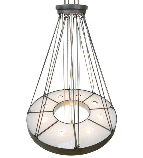 Meyda Lighting Cilindro 72" 25-Light Extreme Chrome & Antique Copper Ventura Pendant Light With Linen Textrene And Statuario Idalight Shade