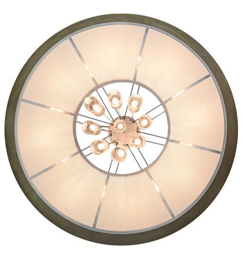 Meyda Lighting Cilindro 72" 25-Light Extreme Chrome & Antique Copper Ventura Pendant Light With Linen Textrene And Statuario Idalight Shade