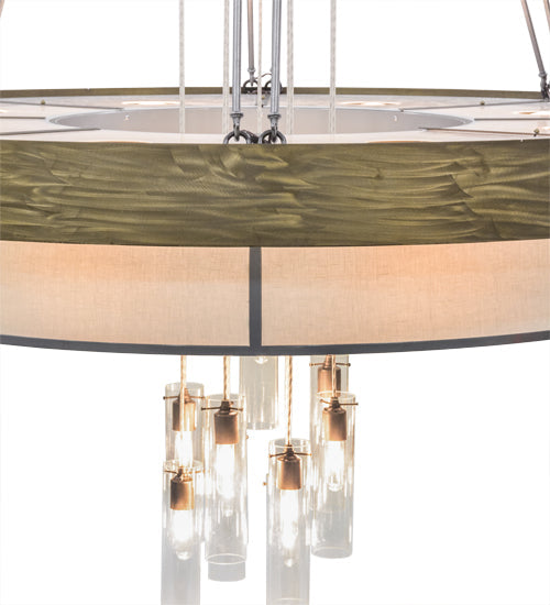 Meyda Lighting Cilindro 72" 25-Light Extreme Chrome & Antique Copper Ventura Pendant Light With Linen Textrene And Statuario Idalight Shade