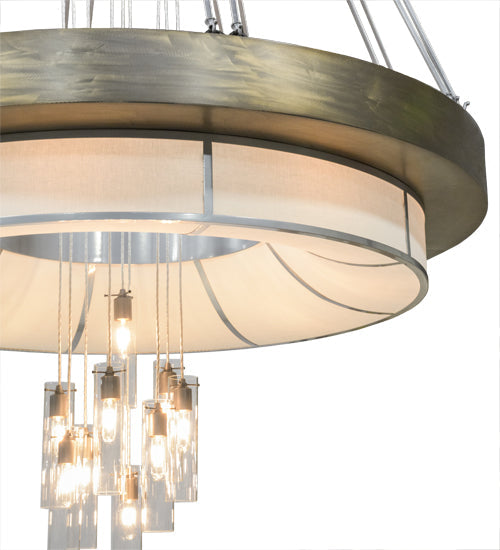 Meyda Lighting Cilindro 72" 25-Light Extreme Chrome & Antique Copper Ventura Pendant Light With Linen Textrene And Statuario Idalight Shade
