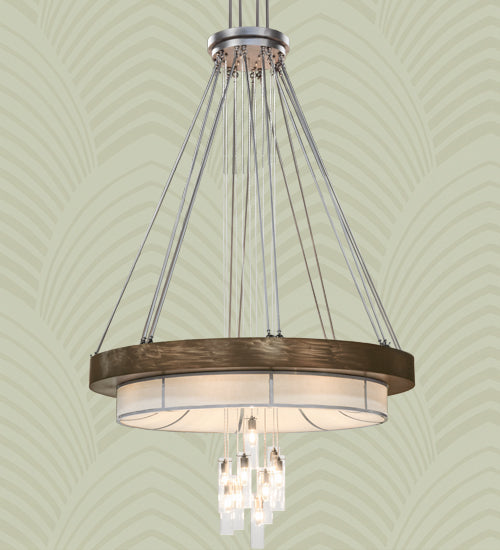 Meyda Lighting Cilindro 72" 25-Light Extreme Chrome & Antique Copper Ventura Pendant Light With Linen Textrene And Statuario Idalight Shade
