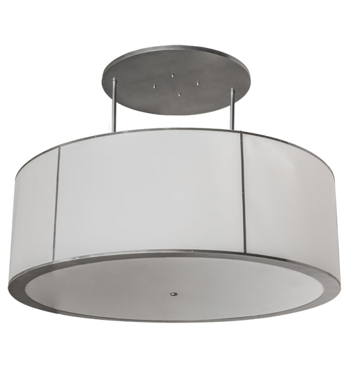 Meyda Lighting Cilindro 72" 6-Light Nickel Pendant Light With White Textrene & Statuario Idalight Shade Glass