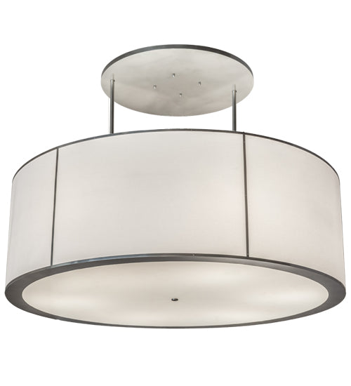 Meyda Lighting Cilindro 72" 6-Light Nickel Pendant Light With White Textrene & Statuario Idalight Shade Glass