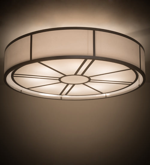 Meyda Lighting Cilindro 72" 8-Light Nickel Milwaukee Flush Mount Light With White Textrene Shade