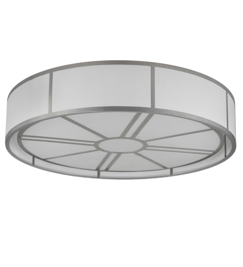 Meyda Lighting Cilindro 72" 8-Light Nickel Milwaukee Flush Mount Light With White Textrene Shade