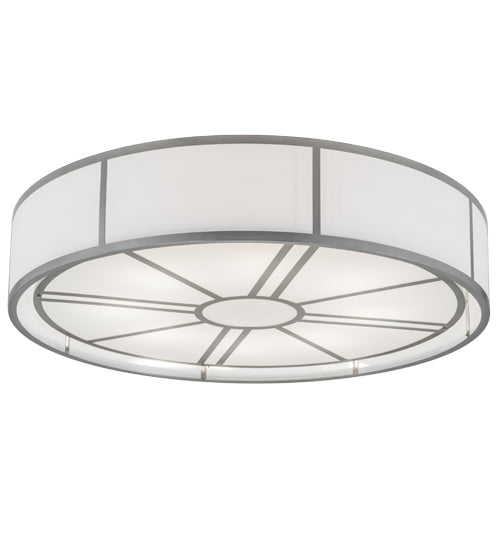 Meyda Lighting Cilindro 72" 8-Light Nickel Milwaukee Flush Mount Light With White Textrene Shade