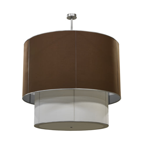 Meyda Lighting Cilindro 72" 9-Light Nickel Pendant Light With Mahogany and Cream Textrene Shade