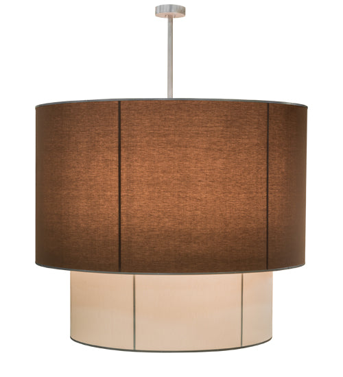 Meyda Lighting Cilindro 72" 9-Light Nickel Pendant Light With Mahogany and Cream Textrene Shade