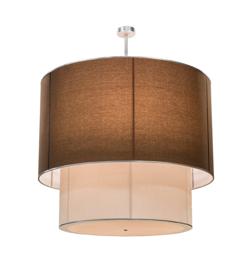 Meyda Lighting Cilindro 72" 9-Light Nickel Pendant Light With Mahogany and Cream Textrene Shade