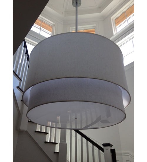 Meyda Lighting Cilindro 73" 12-Light 2-Tier Nickel Powder Coat Pendant Light With Cream Textrene Shade