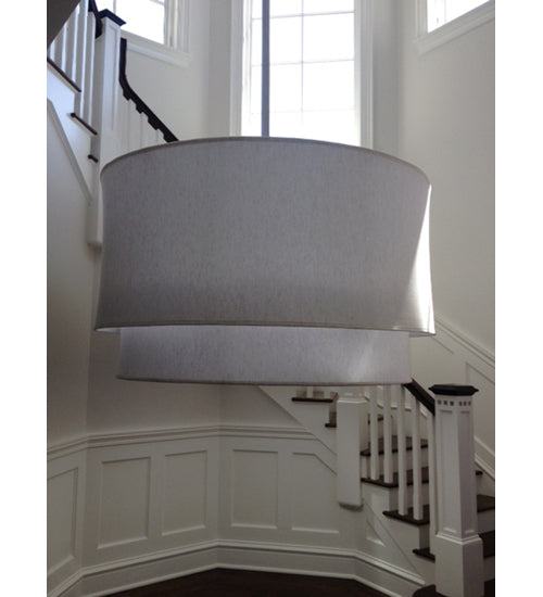 Meyda Lighting Cilindro 73" 12-Light 2-Tier Nickel Powder Coat Pendant Light With Cream Textrene Shade