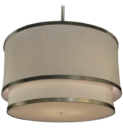 Meyda Lighting Cilindro 73" 2-Tier Nickel Pendant Light With Beige Fabric Shade