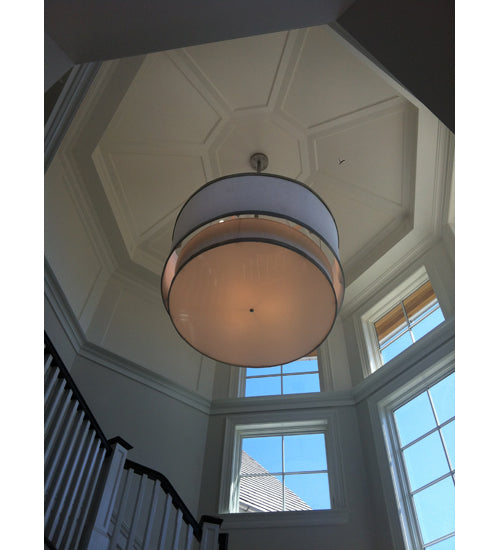 Meyda Lighting Cilindro 73" 2-Tier Nickel Pendant Light With Beige Fabric Shade