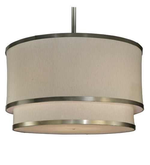 Meyda Lighting Cilindro 73" 2-Tier Nickel Pendant Light With Beige Fabric Shade