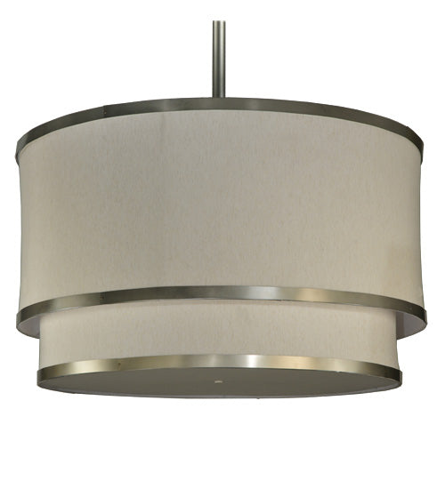 Meyda Lighting Cilindro 73" 2-Tier Nickel Pendant Light With Beige Fabric Shade