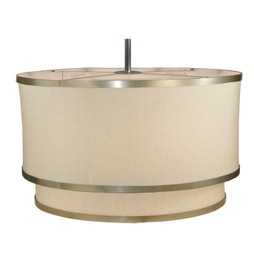 Meyda Lighting Cilindro 73" 2-Tier Nickel Pendant Light With Beige Fabric Shade