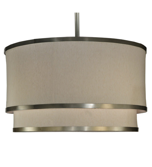 Meyda Lighting Cilindro 73" 2-Tier Nickel Pendant Light With Beige Fabric Shade