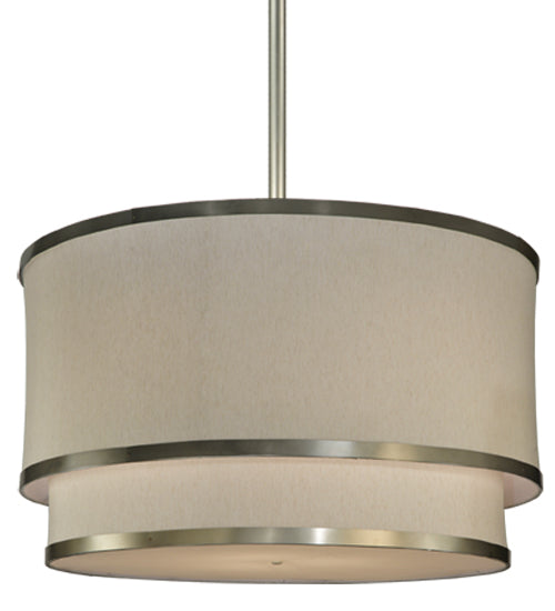 Meyda Lighting Cilindro 73" 2-Tier Nickel Pendant Light With Beige Fabric Shade