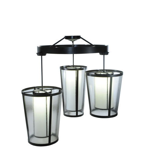 Meyda Lighting Cilindro 74" 9-Light Timeless Bronze Tapered Cascading Pendant Light With White & Clear Shade Glass