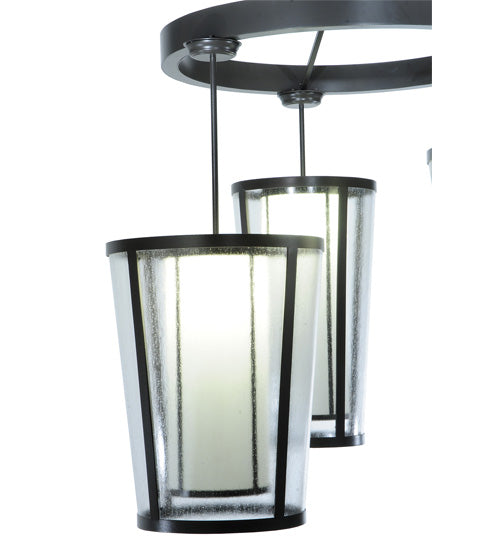 Meyda Lighting Cilindro 74" 9-Light Timeless Bronze Tapered Cascading Pendant Light With White & Clear Shade Glass